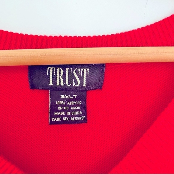 Vintage VTG Trust Red Grandpa Sweater Vest Sweatervest Acrylic 2XLT - Picture 2 of 5